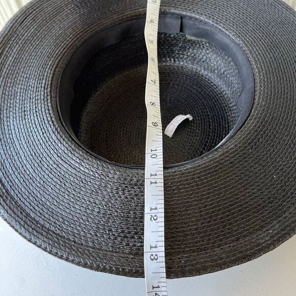 VTG Black Wide Brim Hat Mesh & Feather Trim Formal Church Derby Tea - Picture 11 of 12